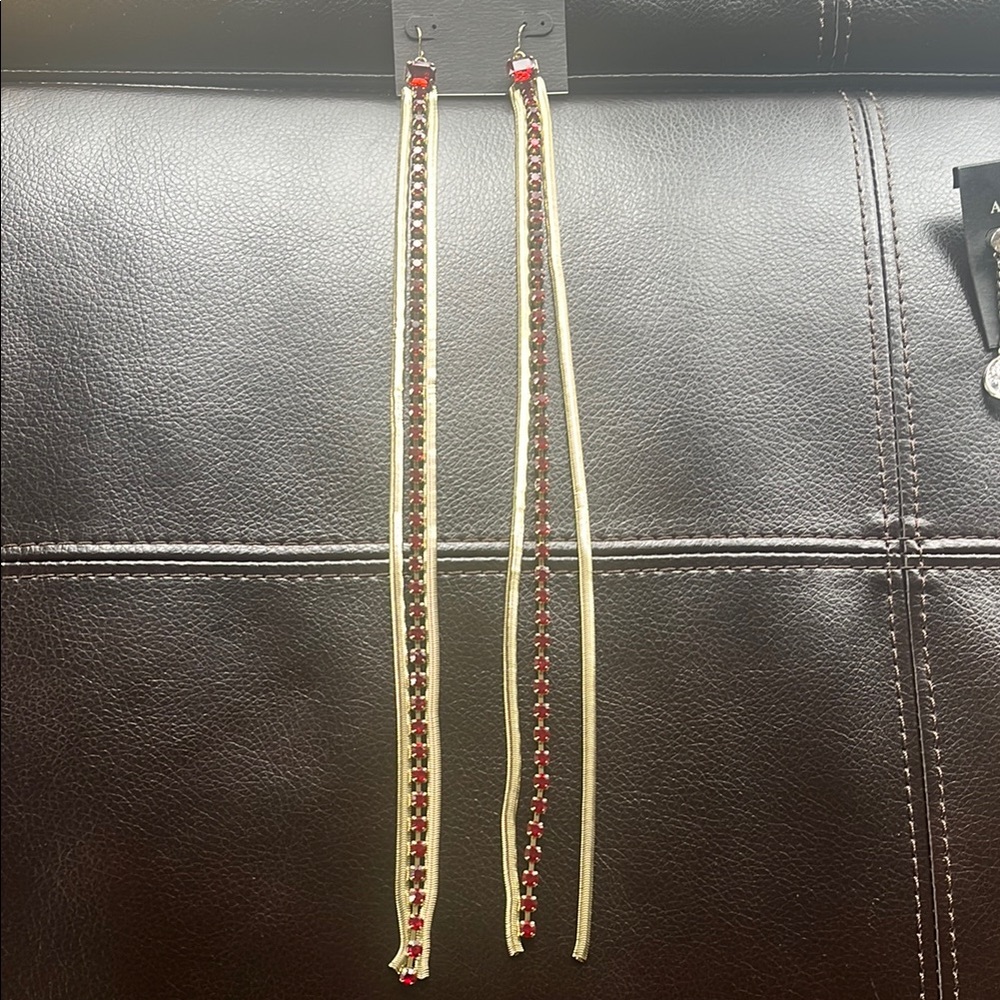 Elegant Bebe Red and Gold Dangle Earrings